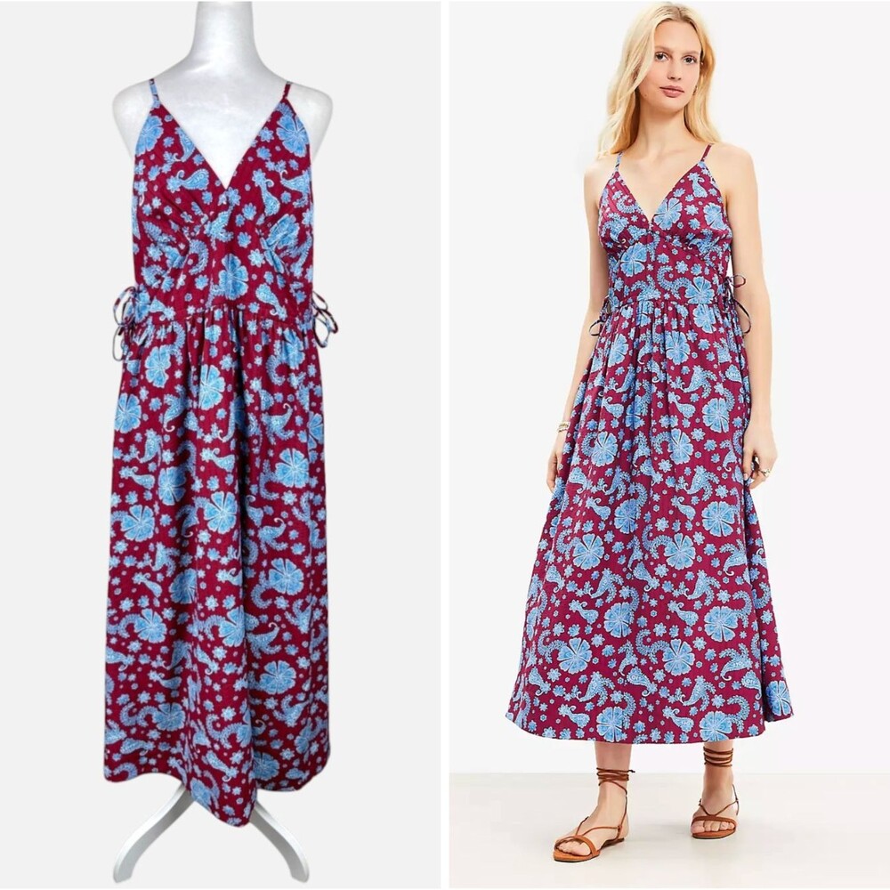 LOFT Ann Taylor Floral Paisley Midi Dress 8 Empire Side Ties Sundress 2025 NWT